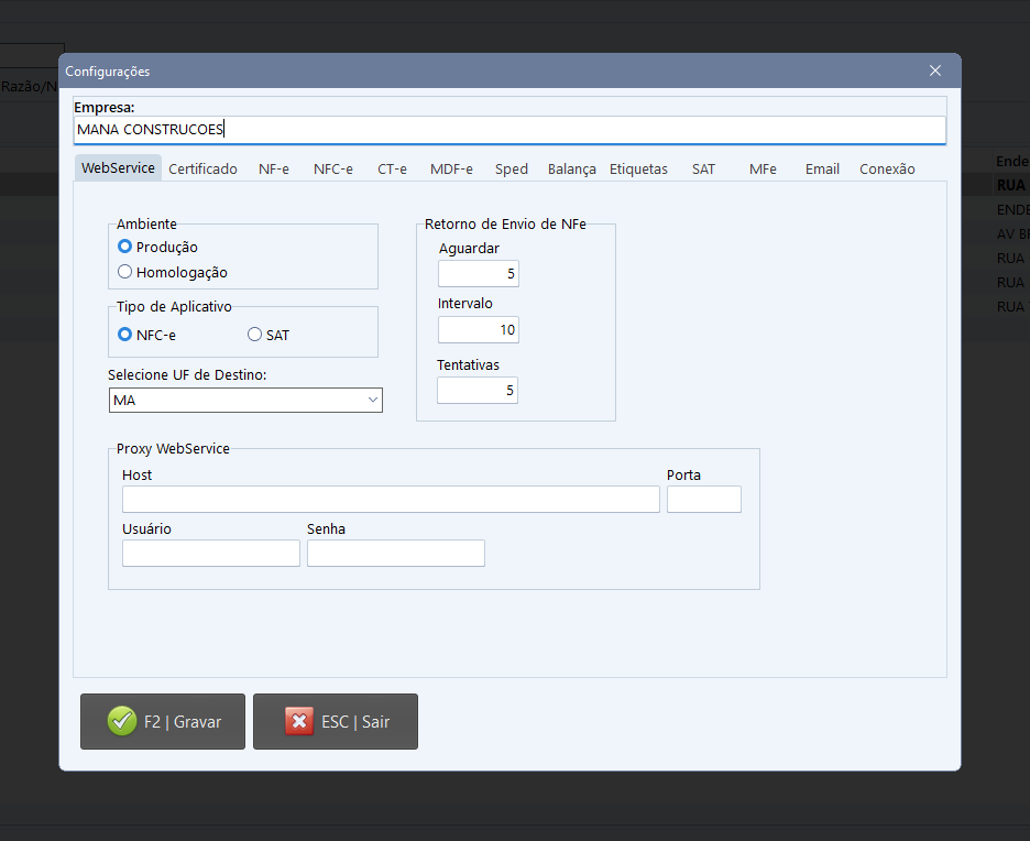 Configurações Fiscais