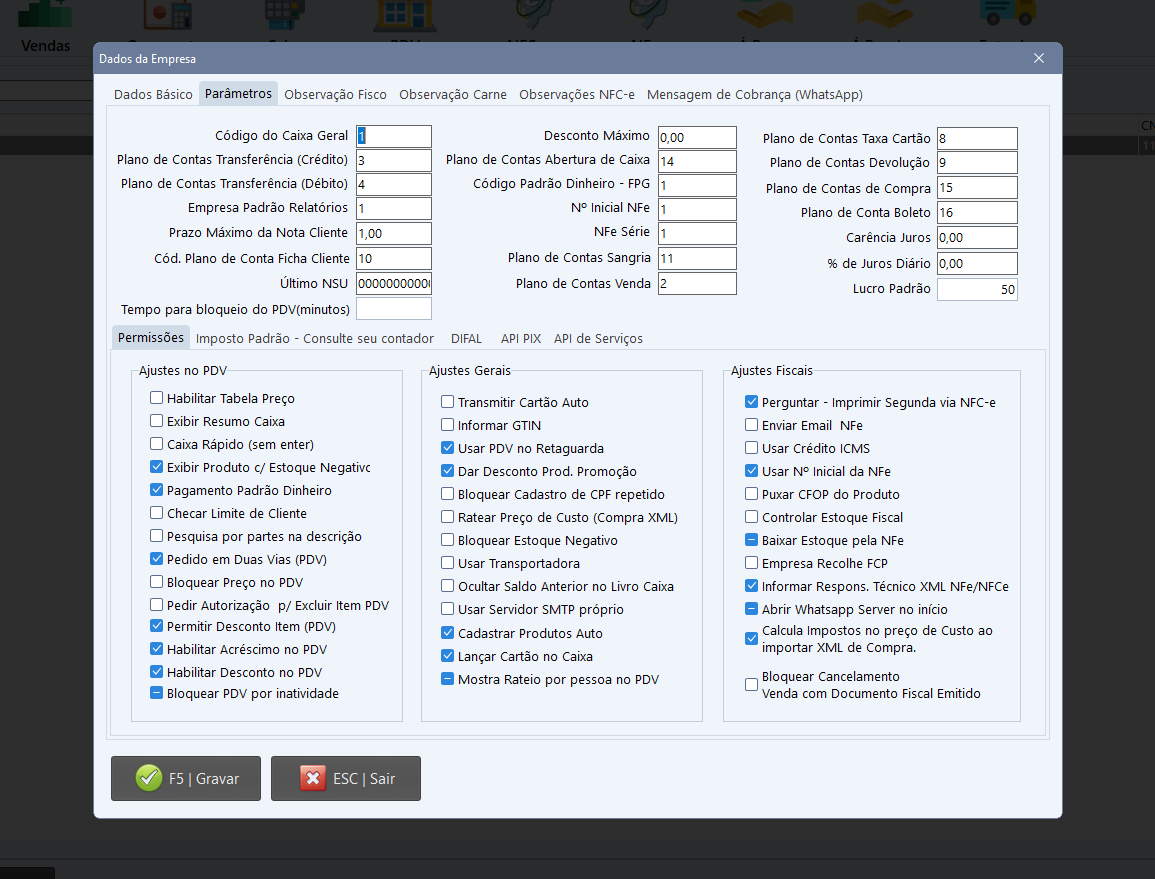 Parâmetros da Empresa